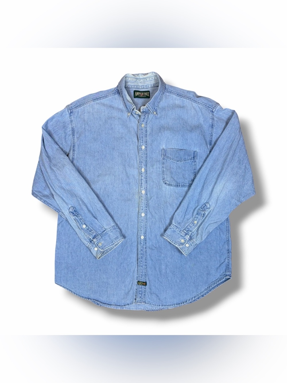 Vtg 90s American Eagle Outfitters Denim Jean Button Shirt USA Made Light Wash XL